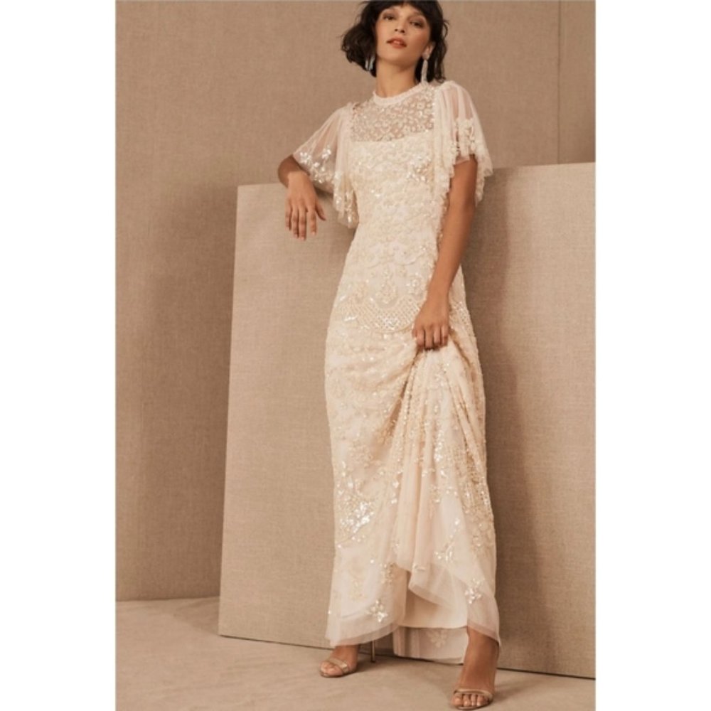 EUC BHLDN Needle & Thread Honesty Flower Gown US Size 4 Small Blush HEMMED $619